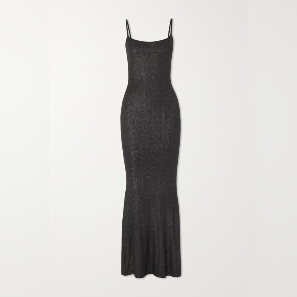 Soft Lounge ribbed stretch-modal maxi slip dress - Onyx Foil
